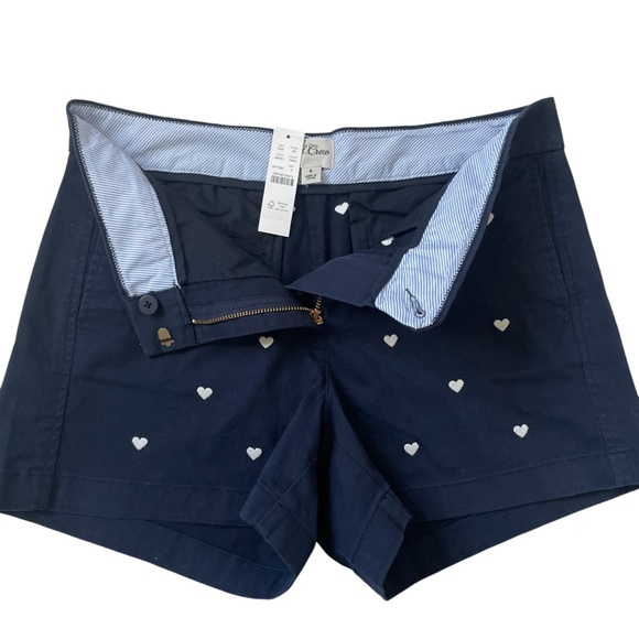 NWT J. Crew 4” Chino Shorts With Embroidered Hearts Navy Size 6. - Picture 4 of 9